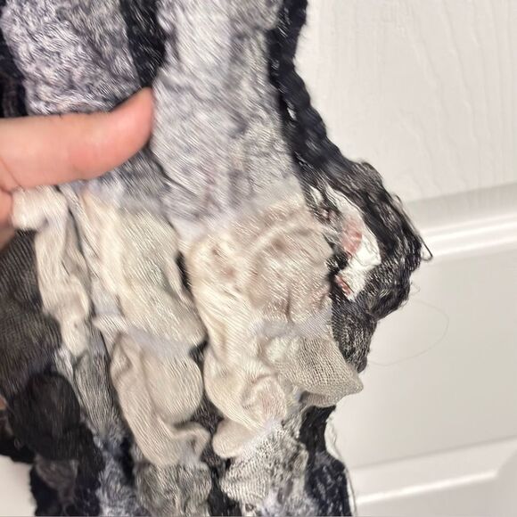 Beautiful Soft Black Grey Women’s Striped Ruffled Long Scarf Fringe - Picture 3 of 8